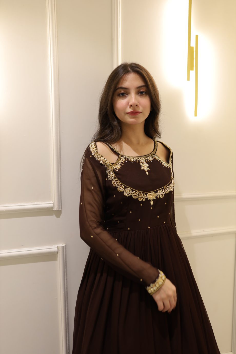 SOLID BROWN HAND EMBELLISHED ANARKALI SET