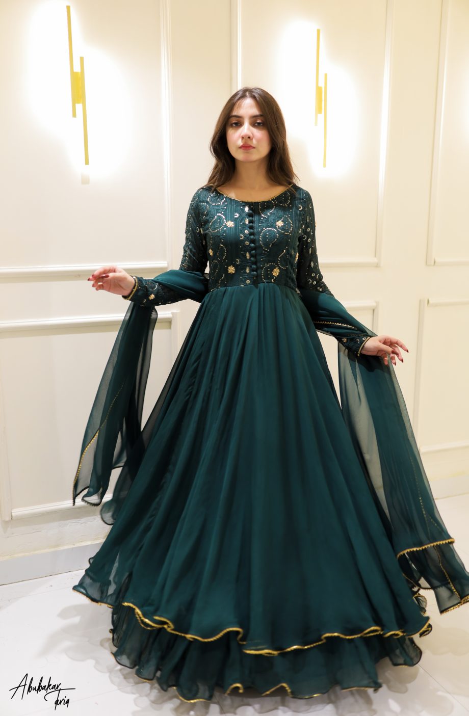 GREEN DOUBLE LAYER ANARKALI SET