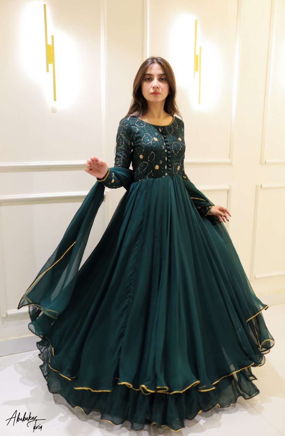 GREEN DOUBLE LAYER ANARKALI SET