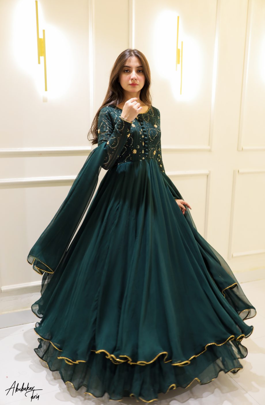 GREEN DOUBLE LAYER ANARKALI SET