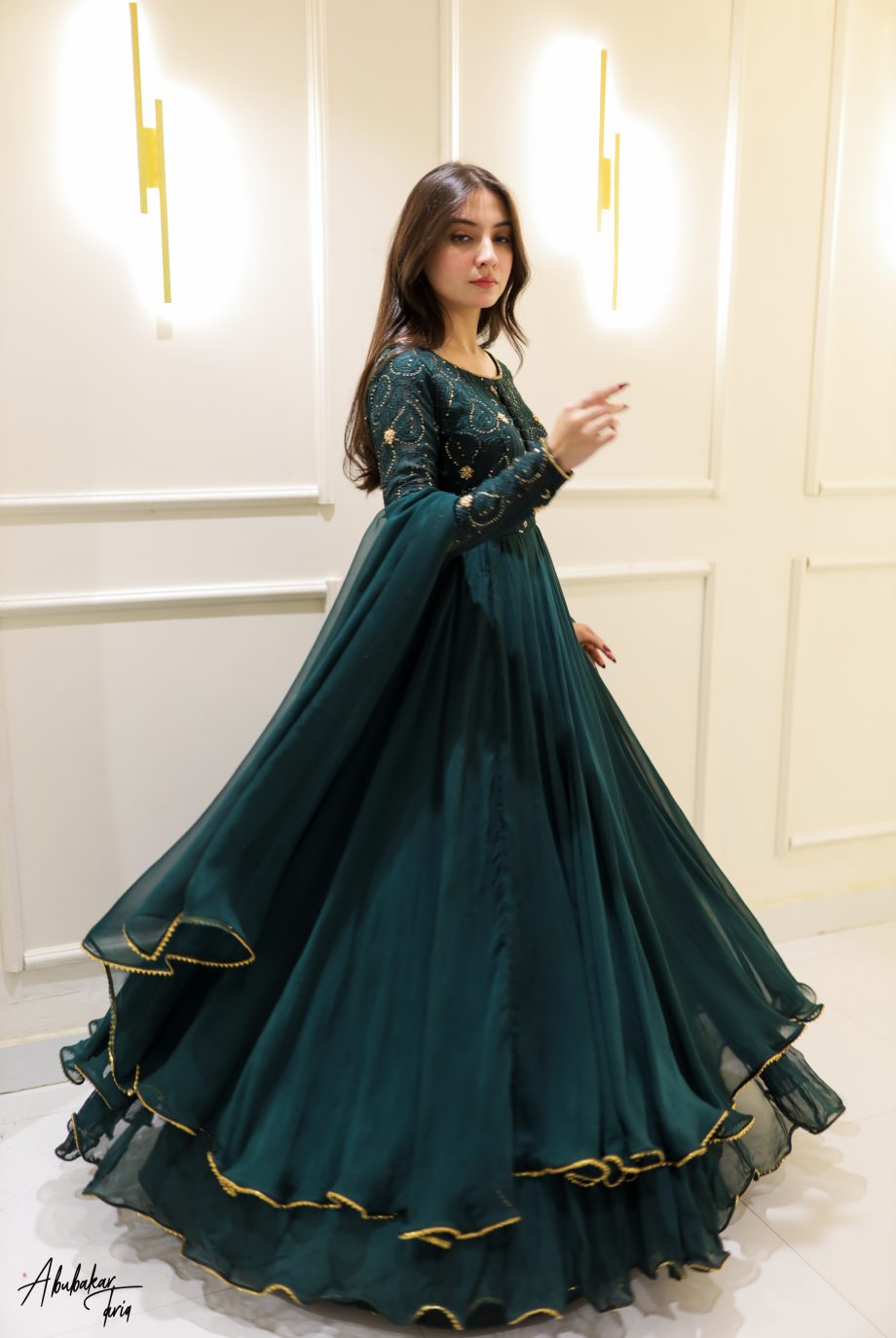 GREEN DOUBLE LAYER ANARKALI SET