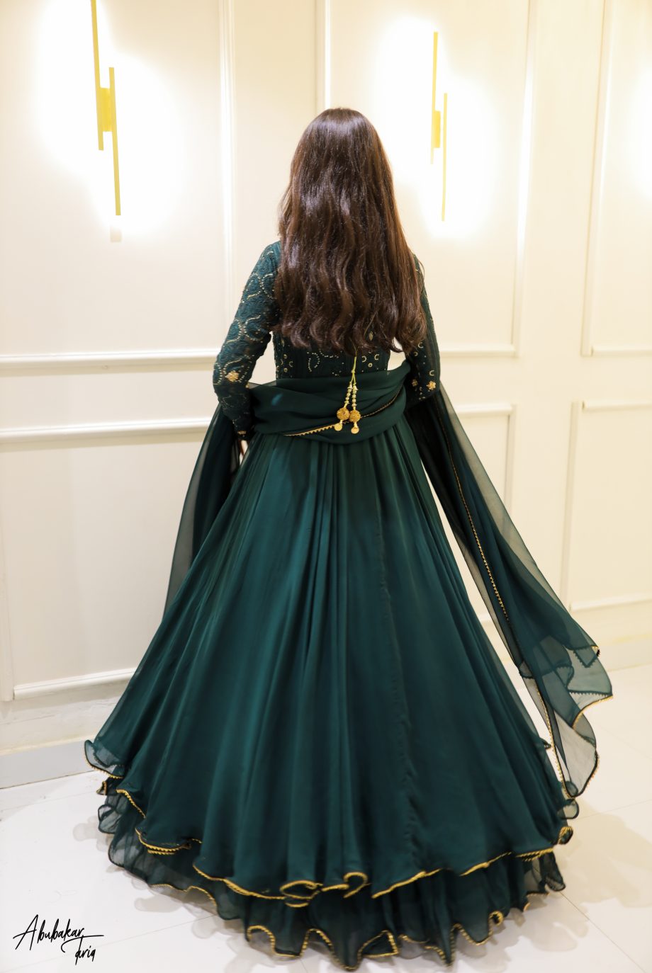 GREEN DOUBLE LAYER ANARKALI SET