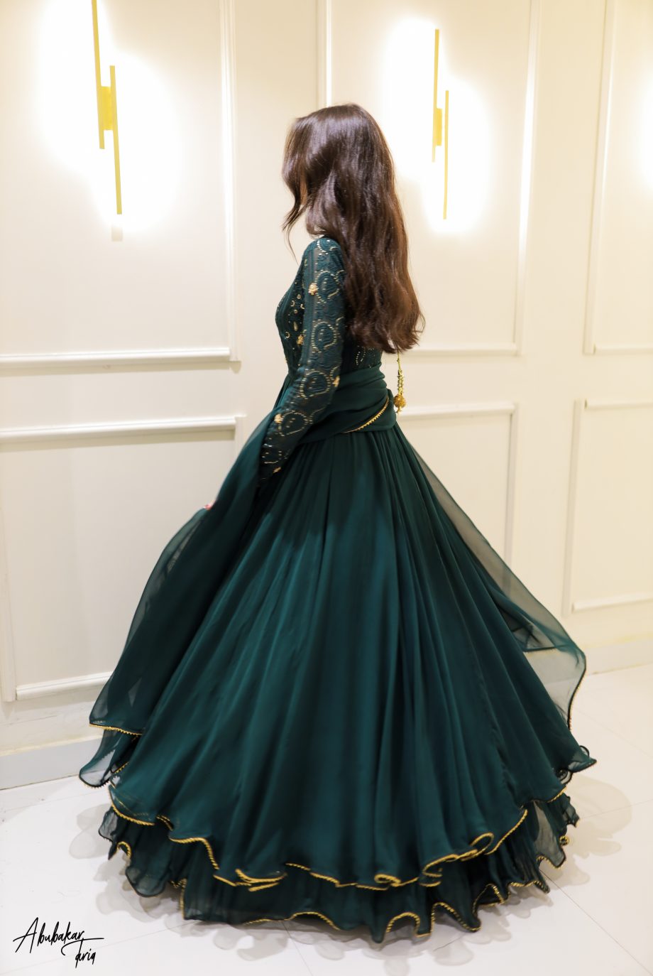 GREEN DOUBLE LAYER ANARKALI SET