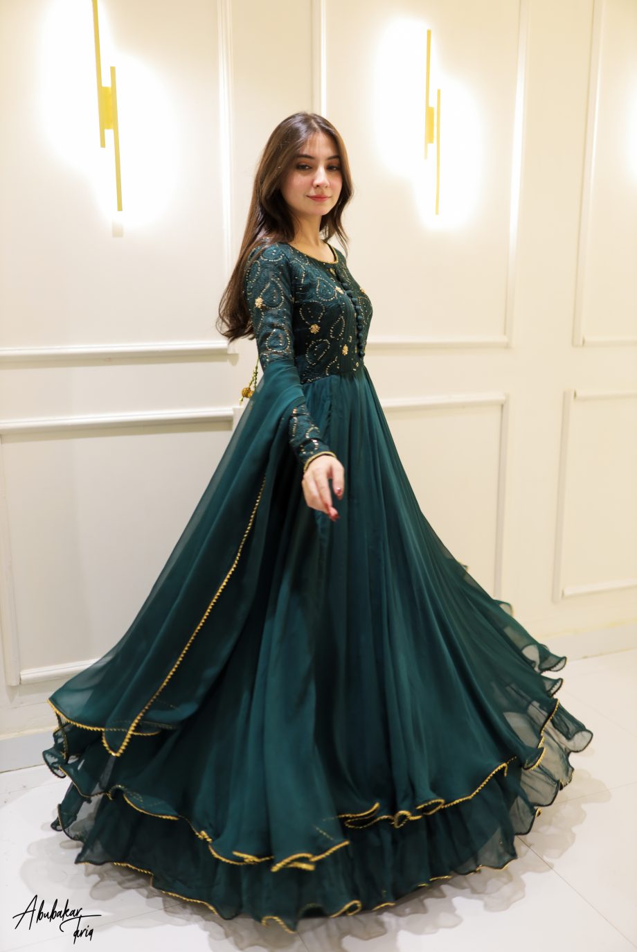 GREEN DOUBLE LAYER ANARKALI SET