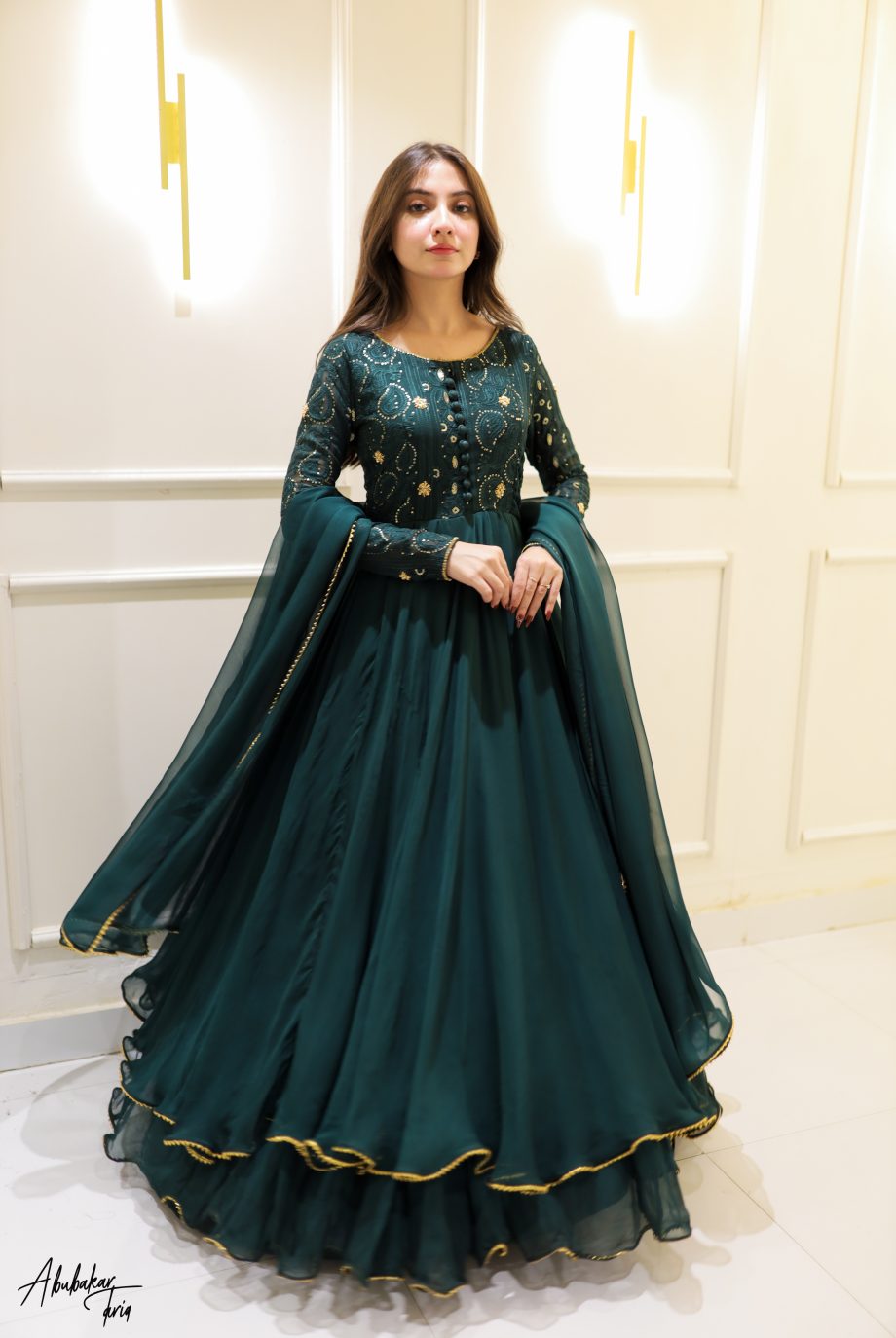 GREEN DOUBLE LAYER ANARKALI SET