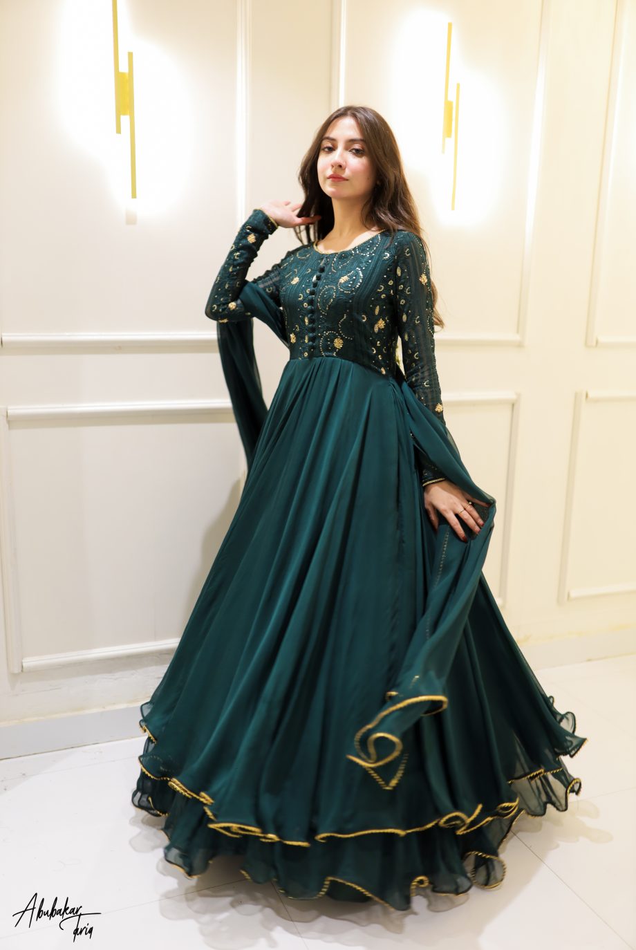 GREEN DOUBLE LAYER ANARKALI SET