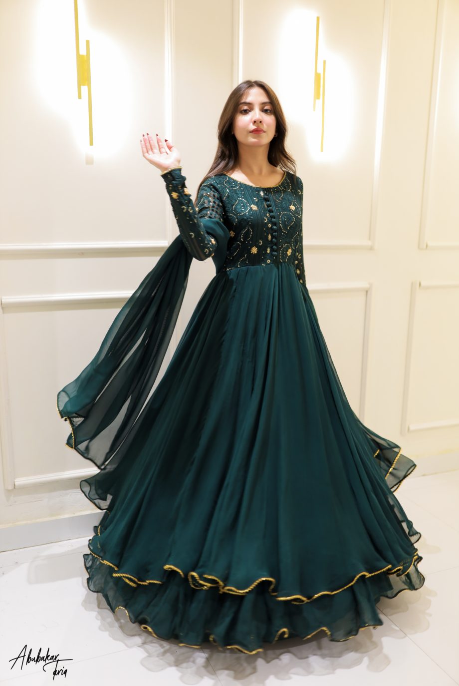 GREEN DOUBLE LAYER ANARKALI SET