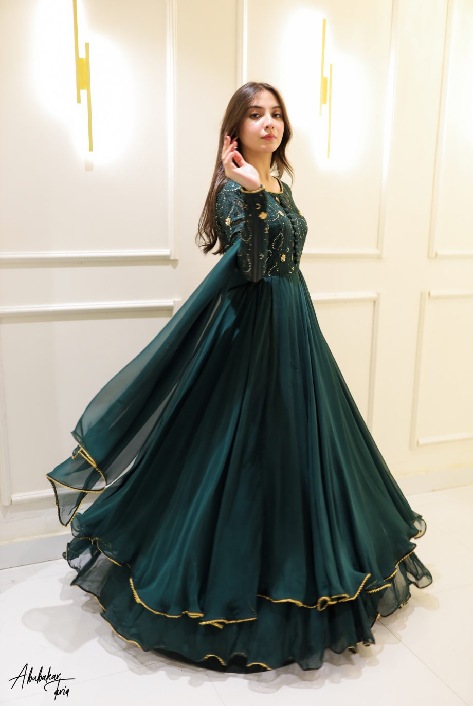 GREEN DOUBLE LAYER ANARKALI SET