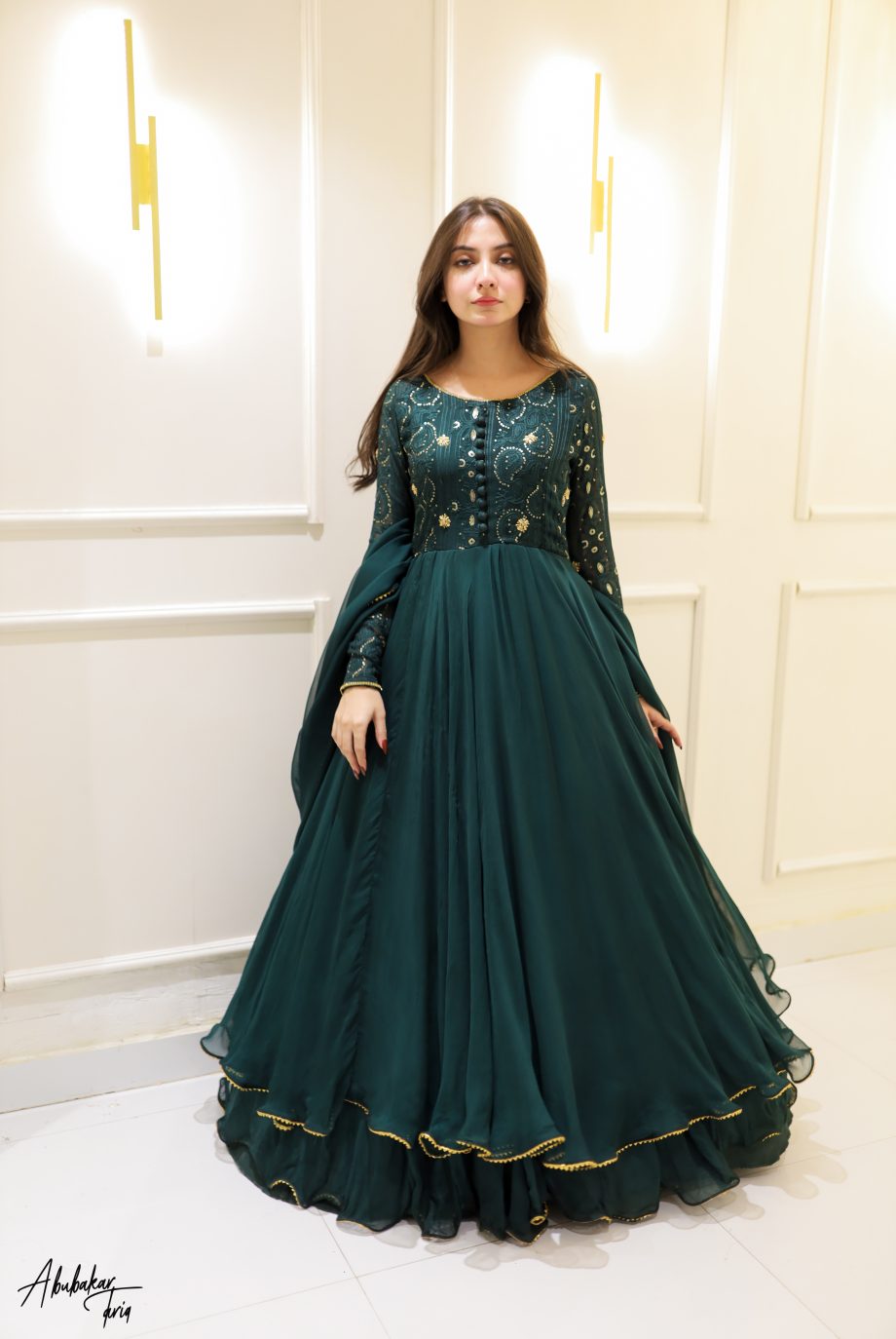 GREEN DOUBLE LAYER ANARKALI SET