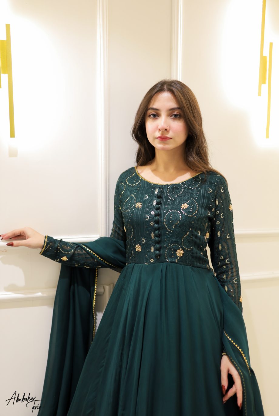 GREEN DOUBLE LAYER ANARKALI SET