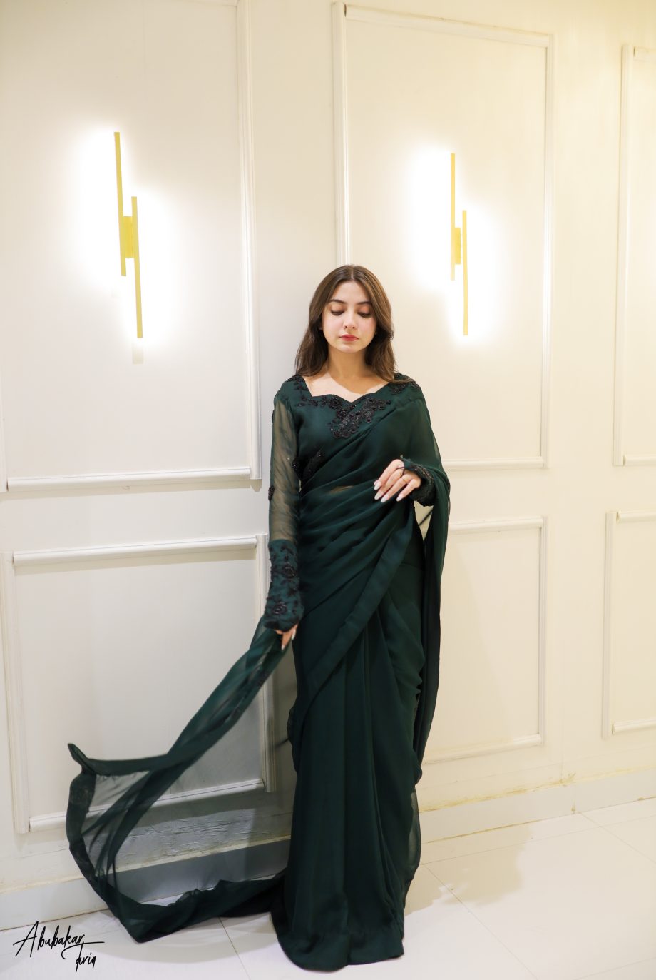 SOLID GREEN EMBELLISHED SAREE