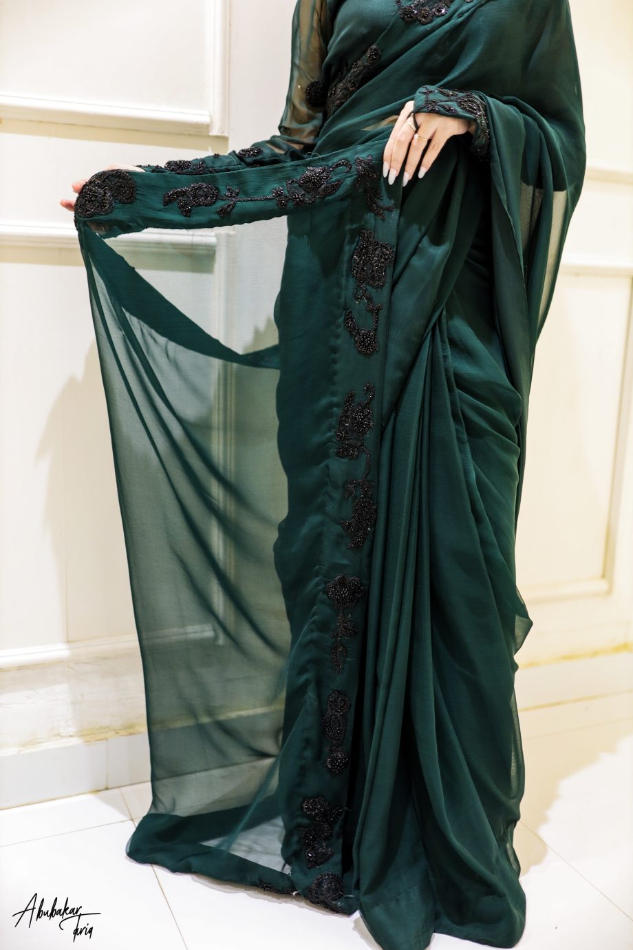 SOLID GREEN EMBELLISHED SAREE