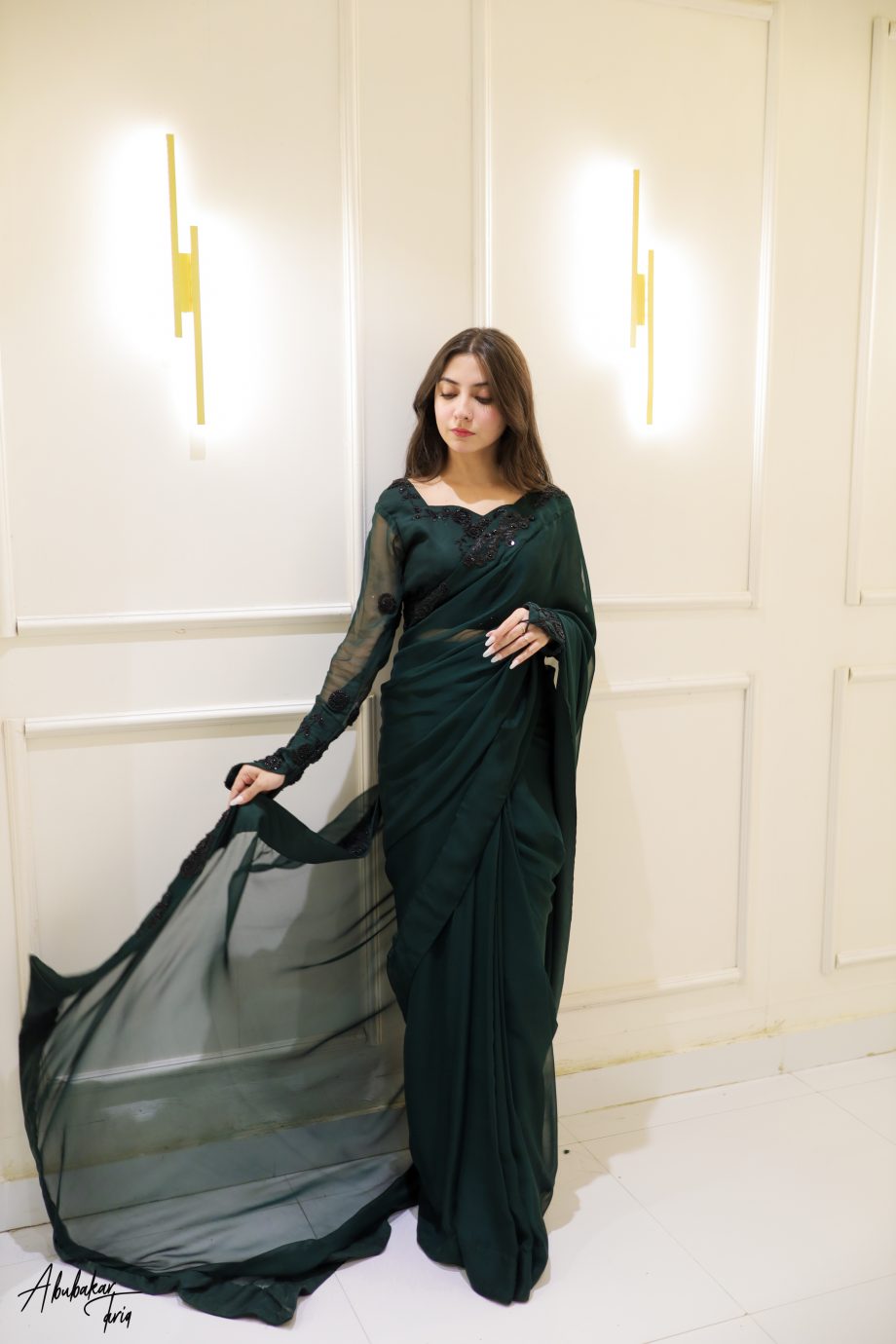 SOLID GREEN EMBELLISHED SAREE