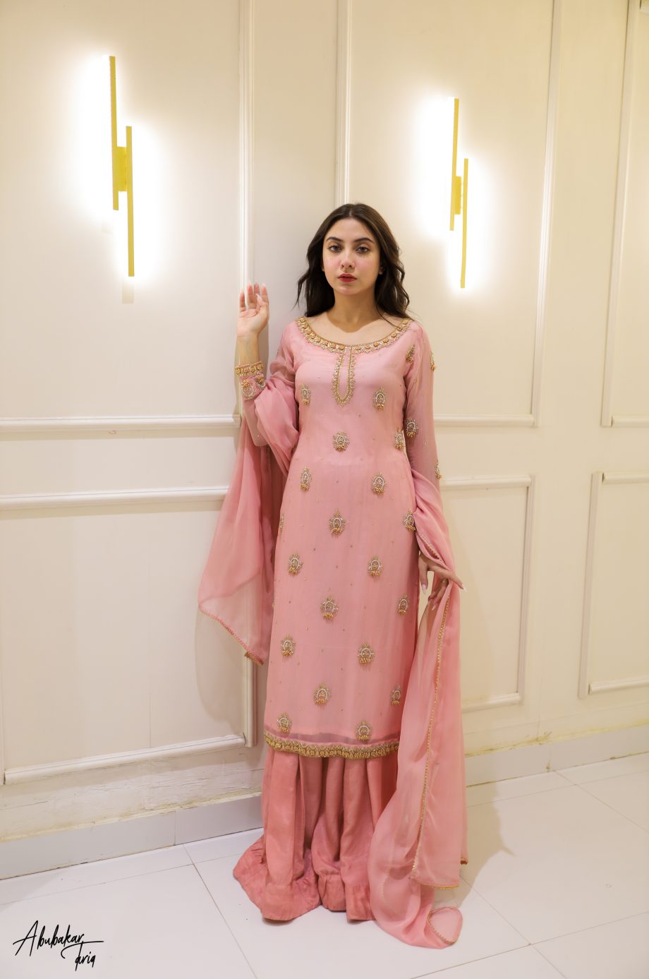 SOLID PINK HAND EMBELLISHED KURTA GHARARA WITH DUPATTA