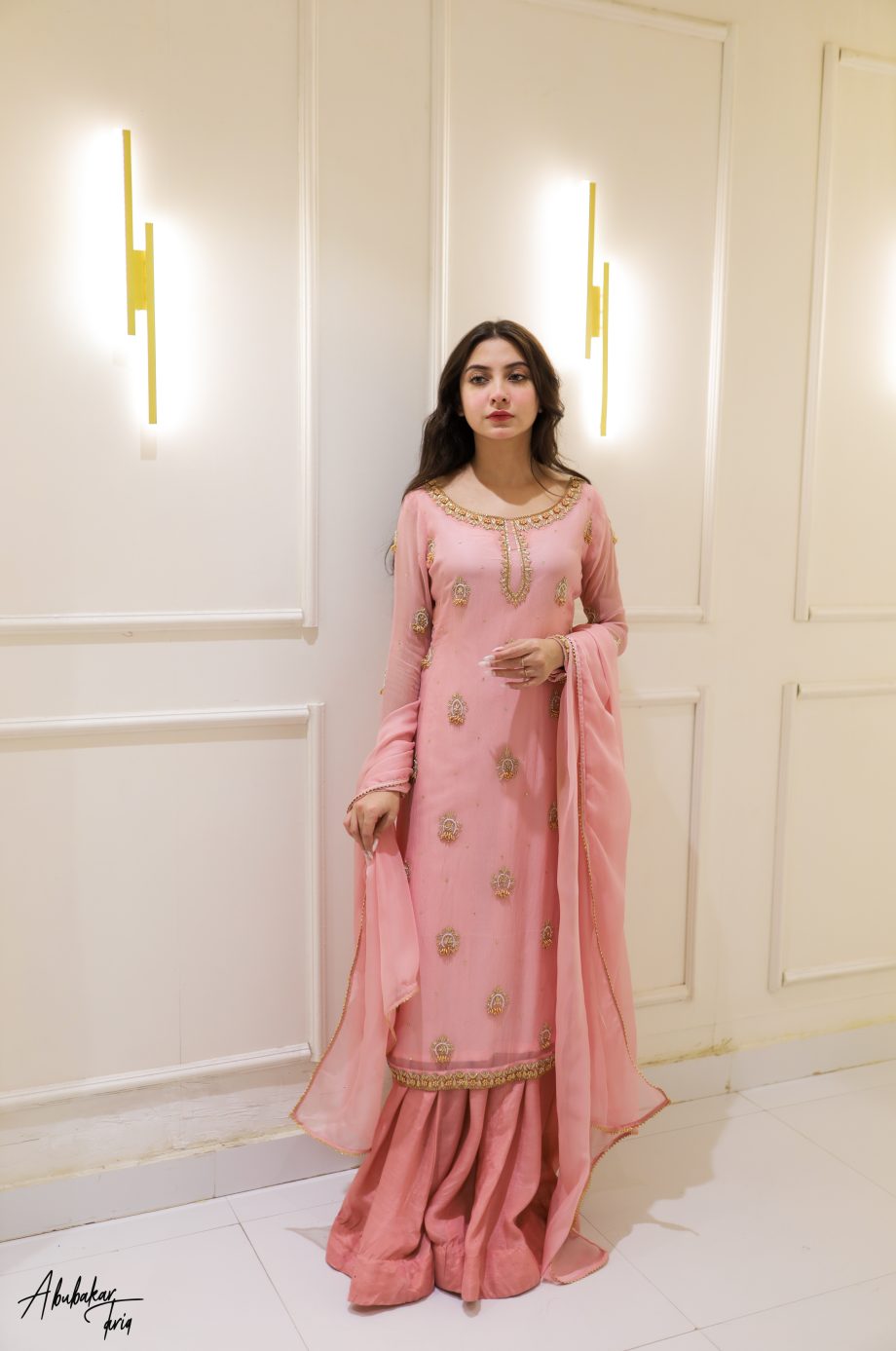 SOLID PINK HAND EMBELLISHED KURTA GHARARA WITH DUPATTA