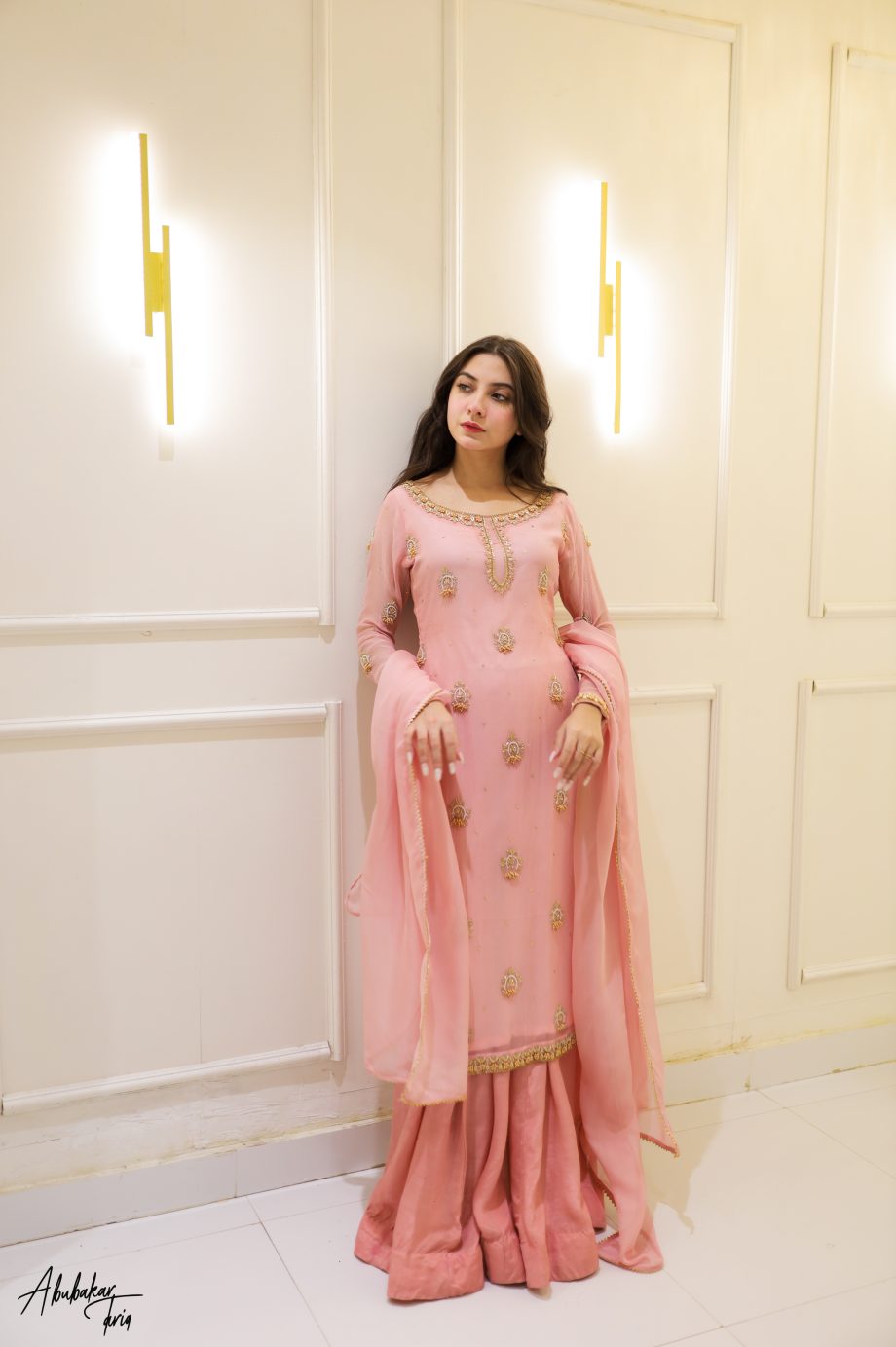 SOLID PINK HAND EMBELLISHED KURTA GHARARA WITH DUPATTA