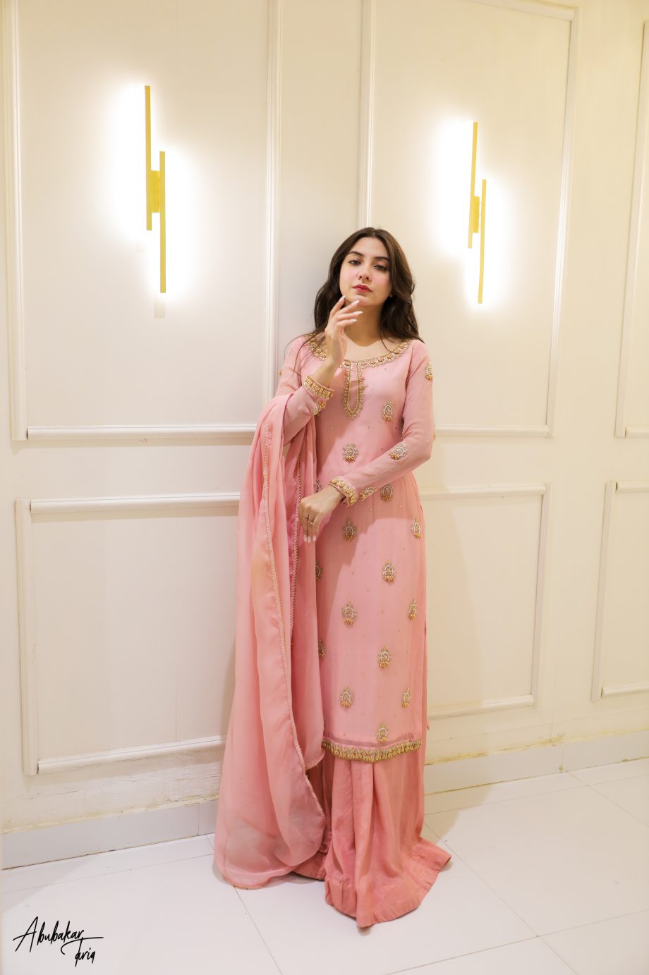 SOLID PINK HAND EMBELLISHED KURTA GHARARA WITH DUPATTA