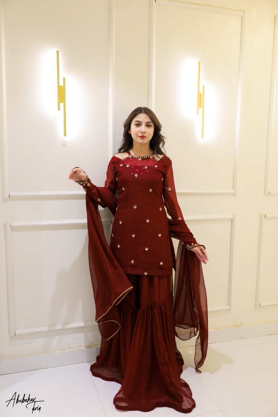 SOLID MAROON KURTA GHARARA SET