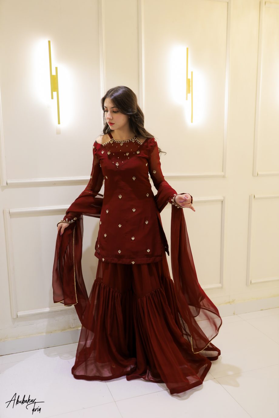 SOLID MAROON KURTA GHARARA SET