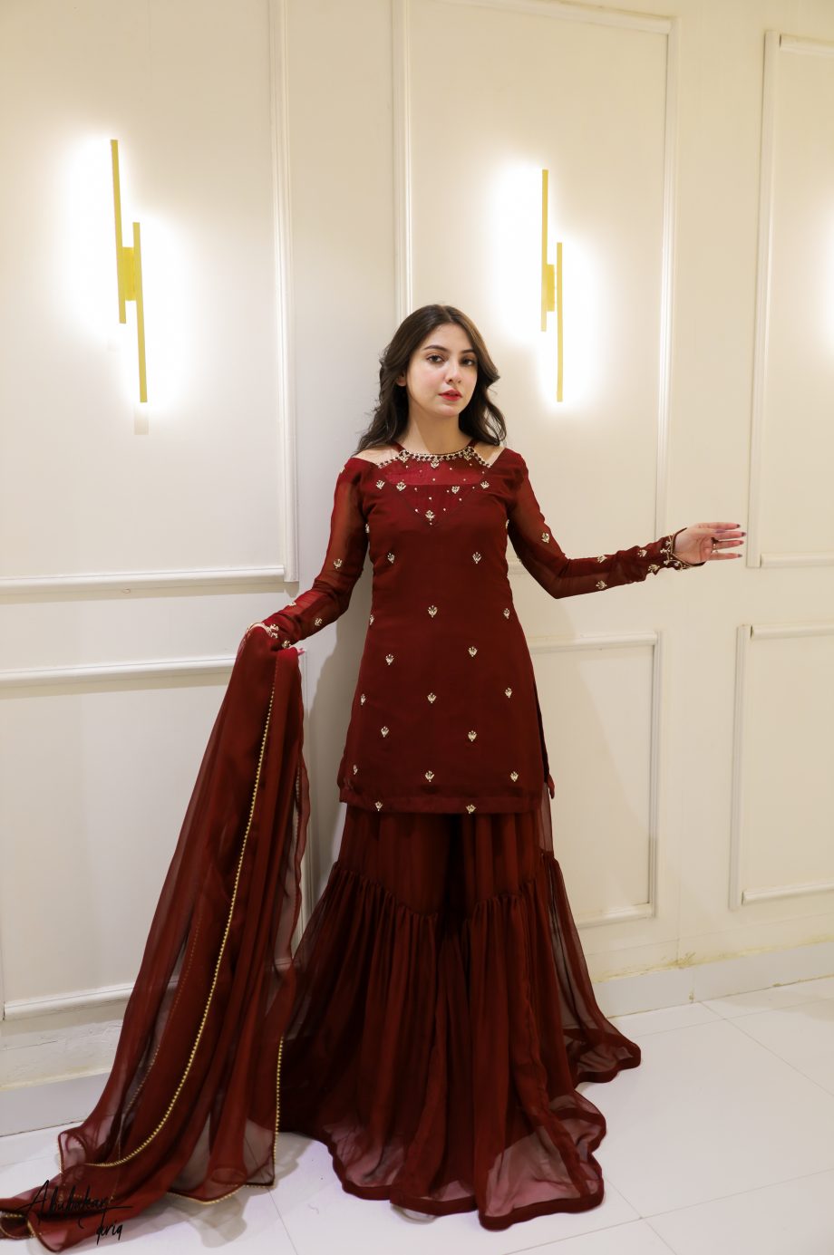 SOLID MAROON KURTA GHARARA SET