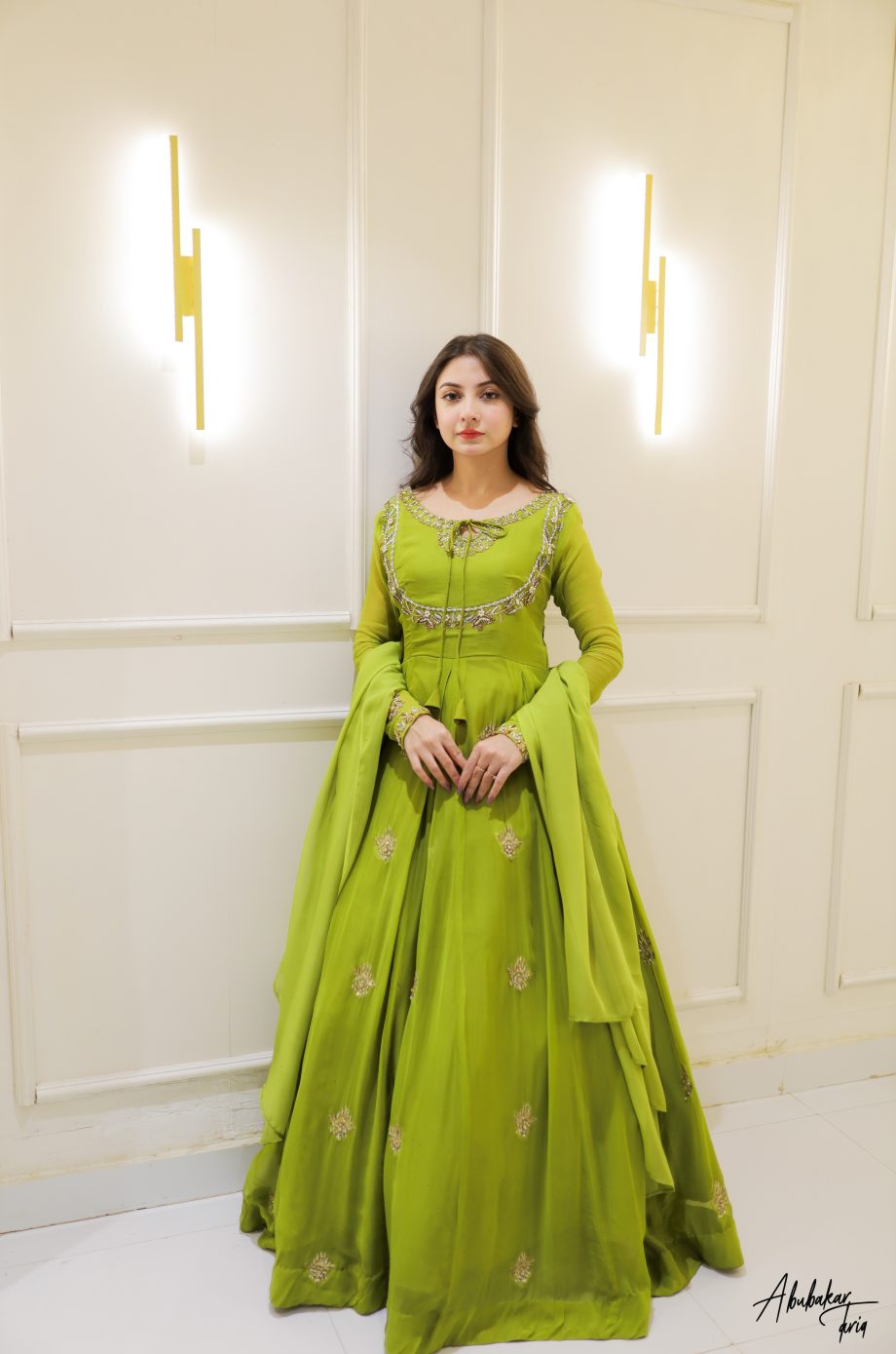 SOLID GREEN HAND EMBELLISHED ANARKALI SET WITH DUPATTA