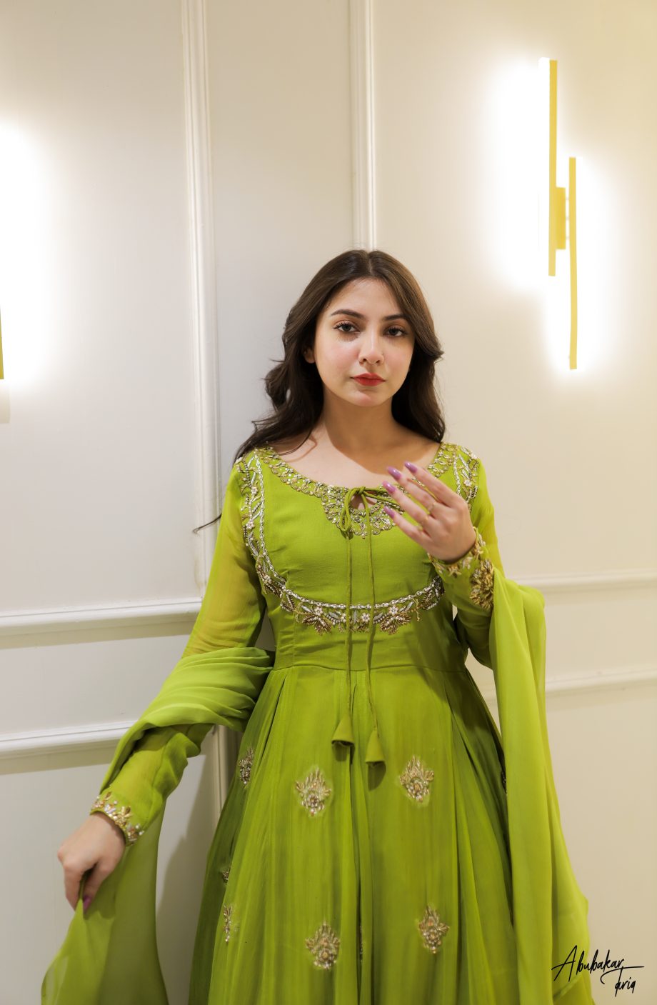 SOLID GREEN HAND EMBELLISHED ANARKALI SET WITH DUPATTA