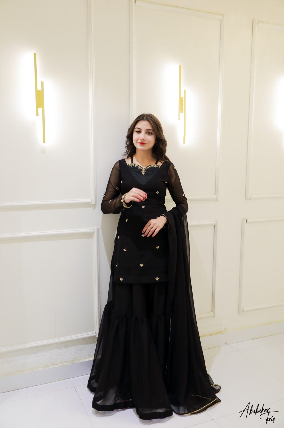 SOLID BLACK HAND EMBELLISHED KURTA GHARARA