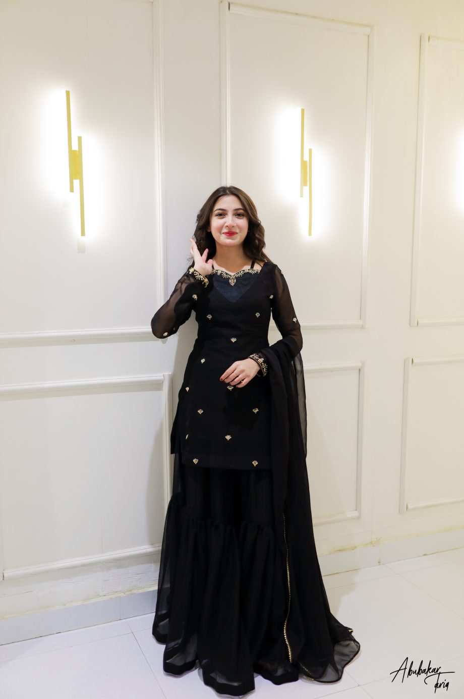 SOLID BLACK HAND EMBELLISHED KURTA GHARARA