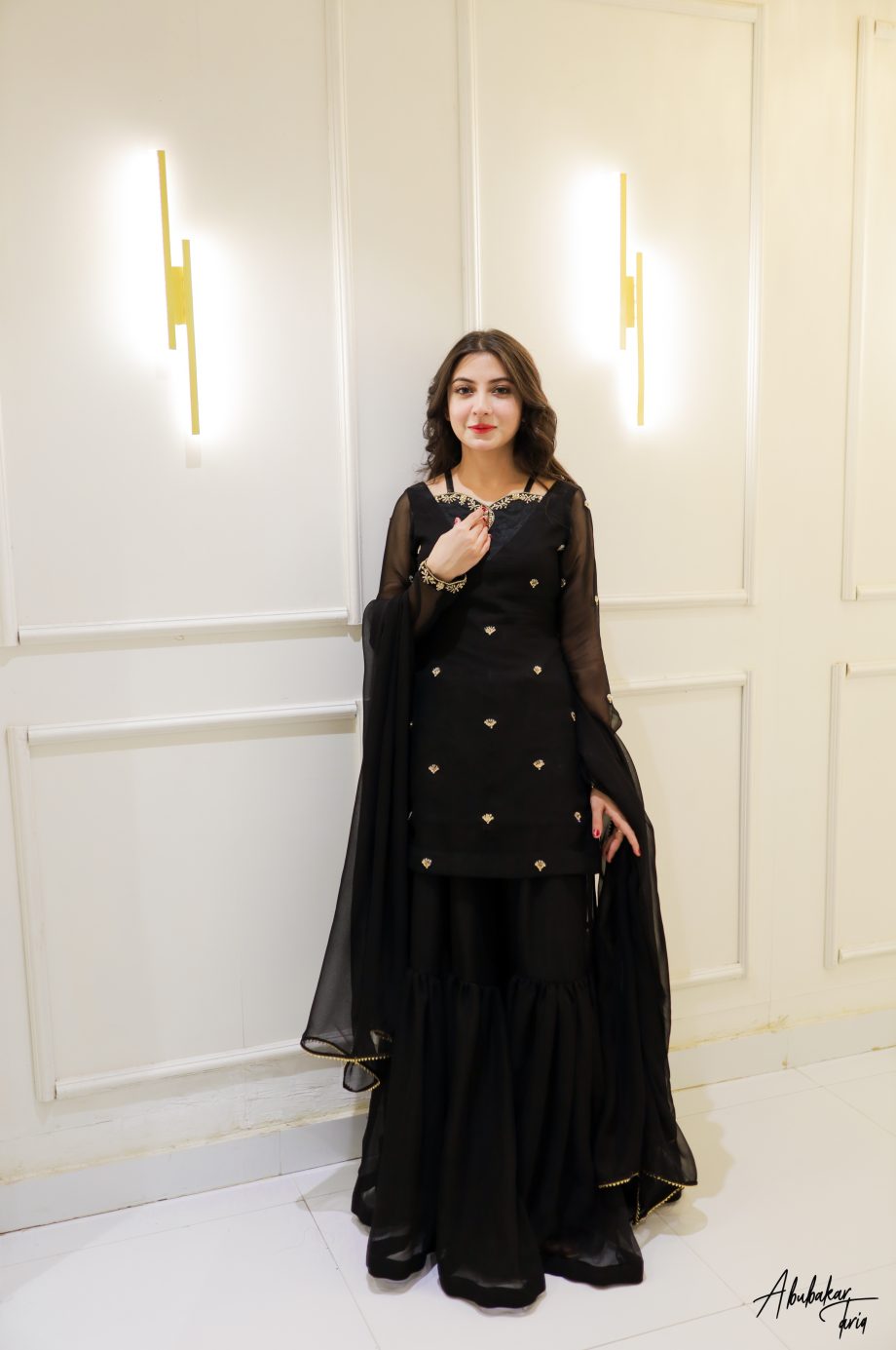 SOLID BLACK HAND EMBELLISHED KURTA GHARARA