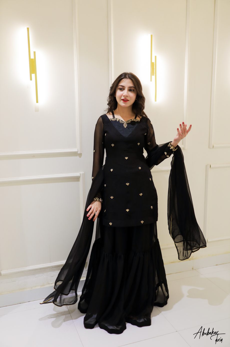 SOLID BLACK HAND EMBELLISHED KURTA GHARARA