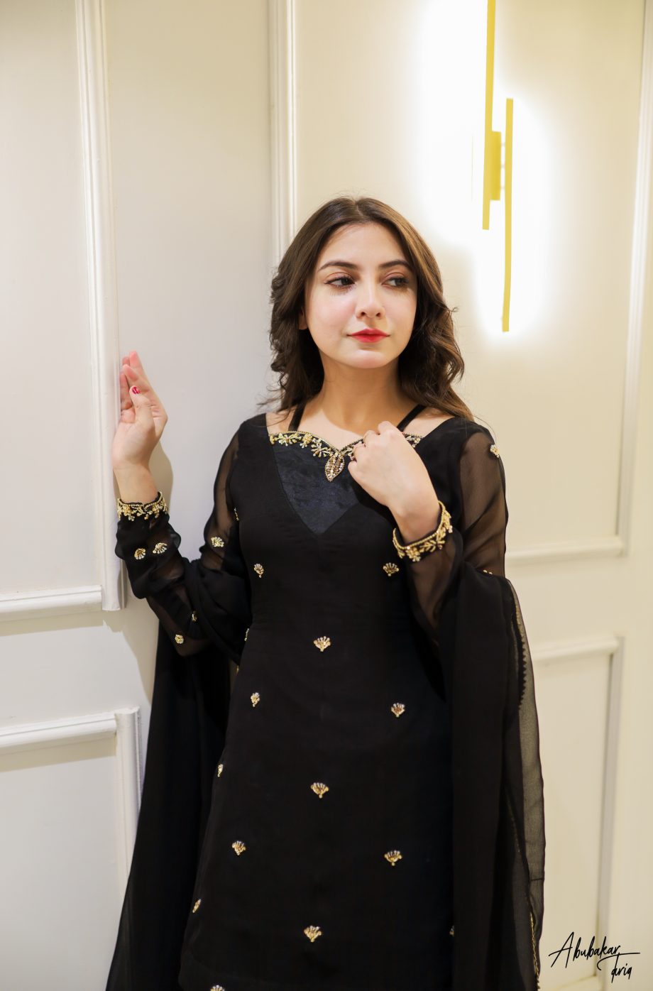 SOLID BLACK HAND EMBELLISHED KURTA GHARARA