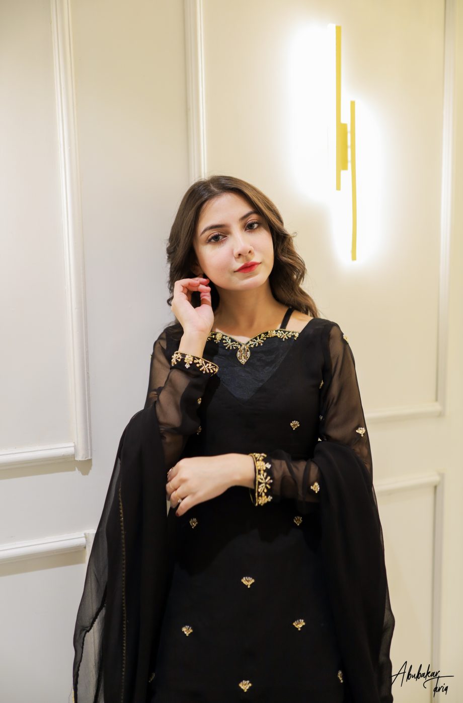 SOLID BLACK HAND EMBELLISHED KURTA GHARARA