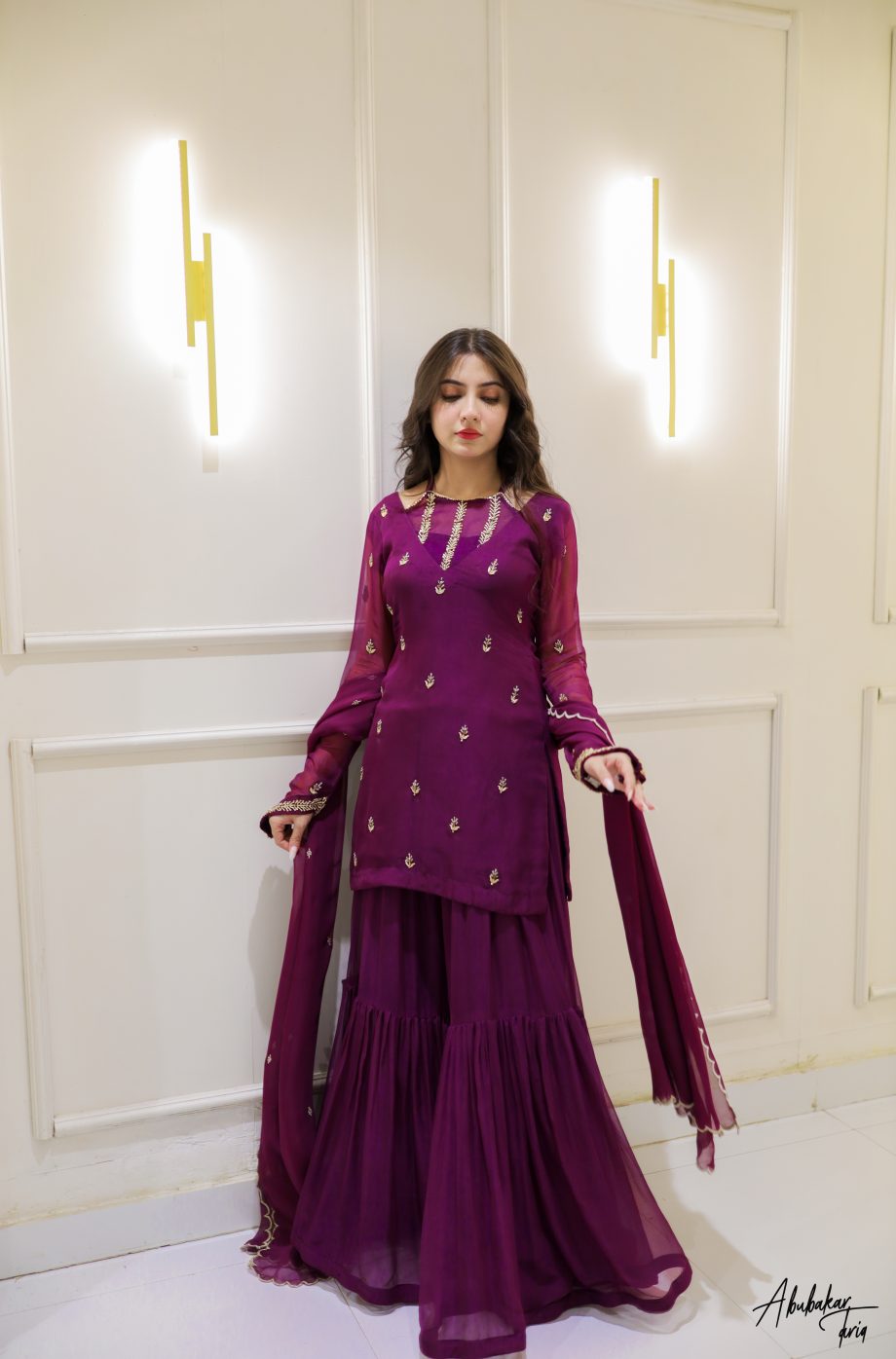 SOLID PURPLE KURTA GHARARA SET WITH DUPATTA