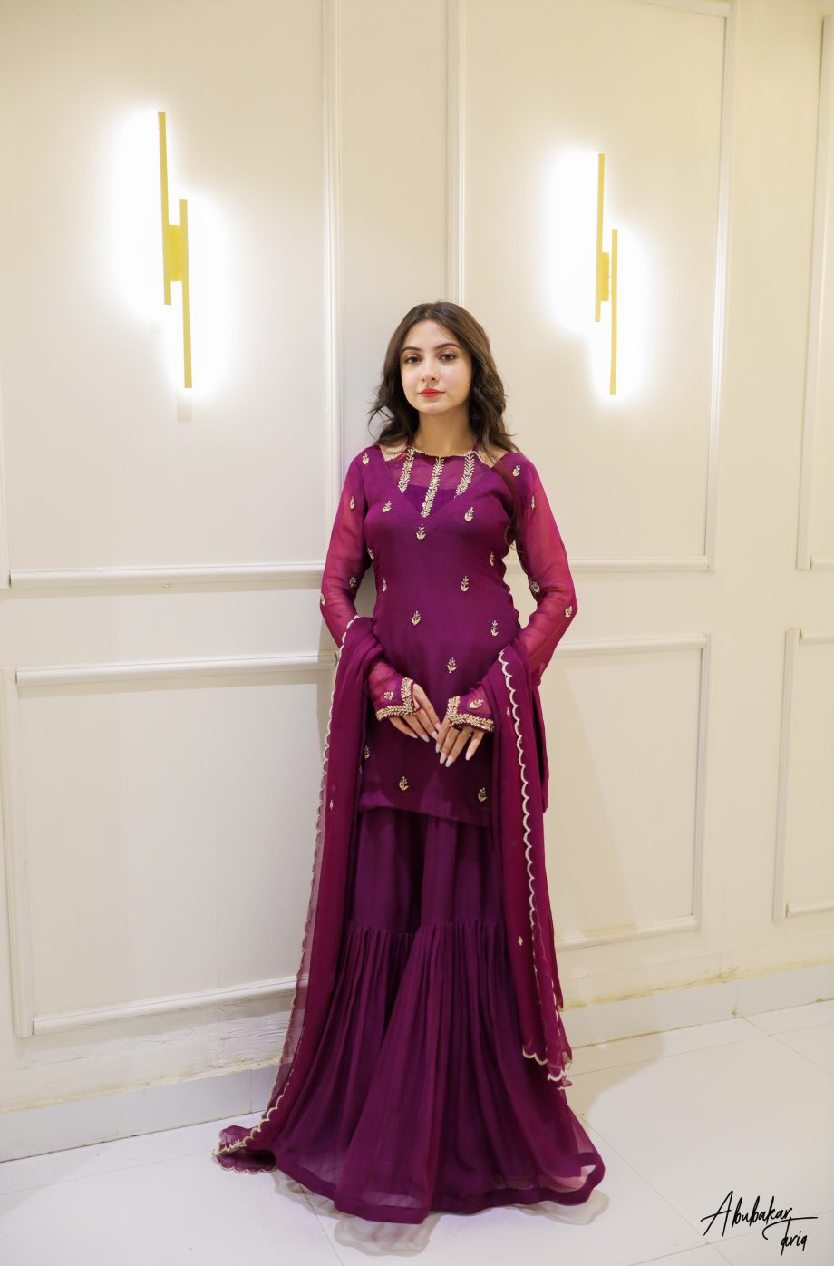 SOLID PURPLE KURTA GHARARA SET WITH DUPATTA