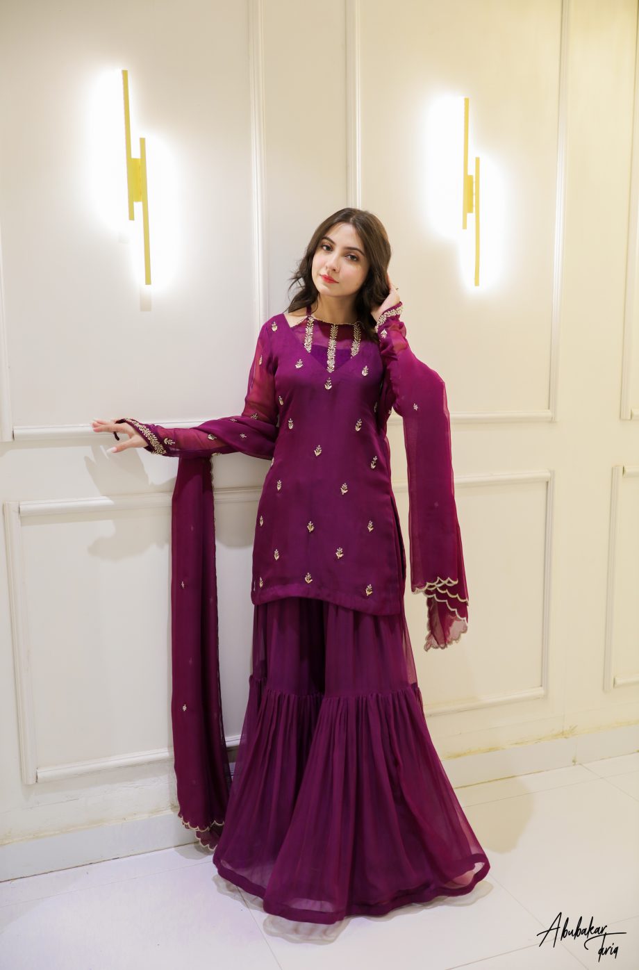 SOLID PURPLE KURTA GHARARA SET WITH DUPATTA