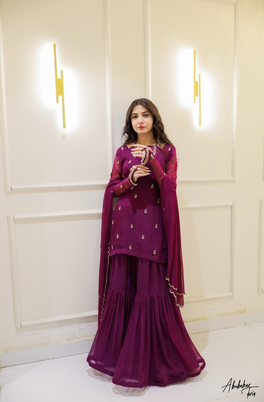 SOLID PURPLE KURTA GHARARA SET WITH DUPATTA