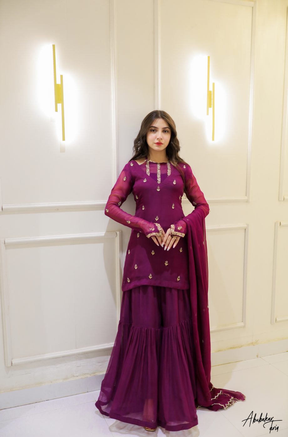 SOLID PURPLE KURTA GHARARA SET WITH DUPATTA