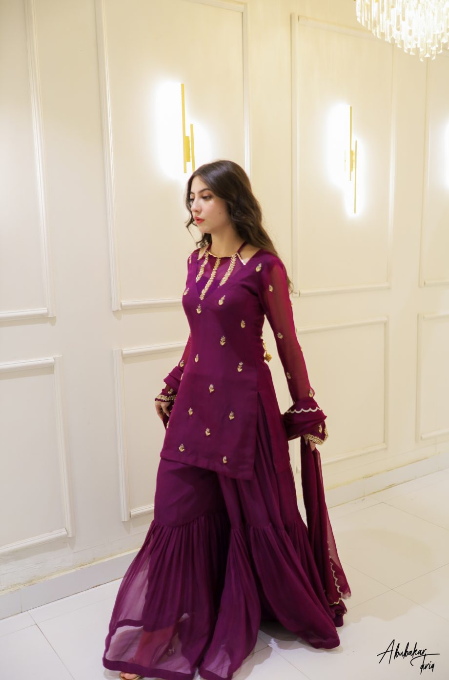 SOLID PURPLE KURTA GHARARA SET WITH DUPATTA