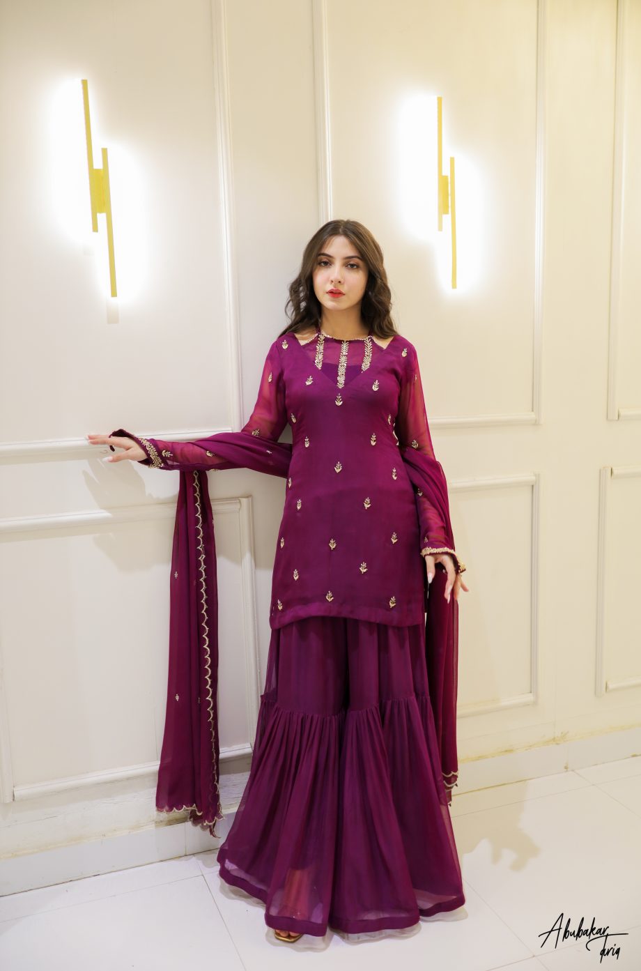 SOLID PURPLE KURTA GHARARA SET WITH DUPATTA