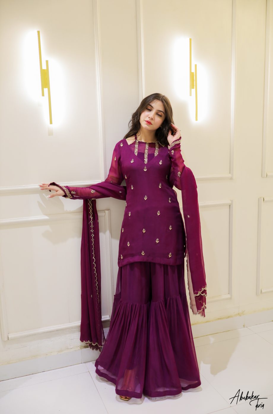 SOLID PURPLE KURTA GHARARA SET WITH DUPATTA