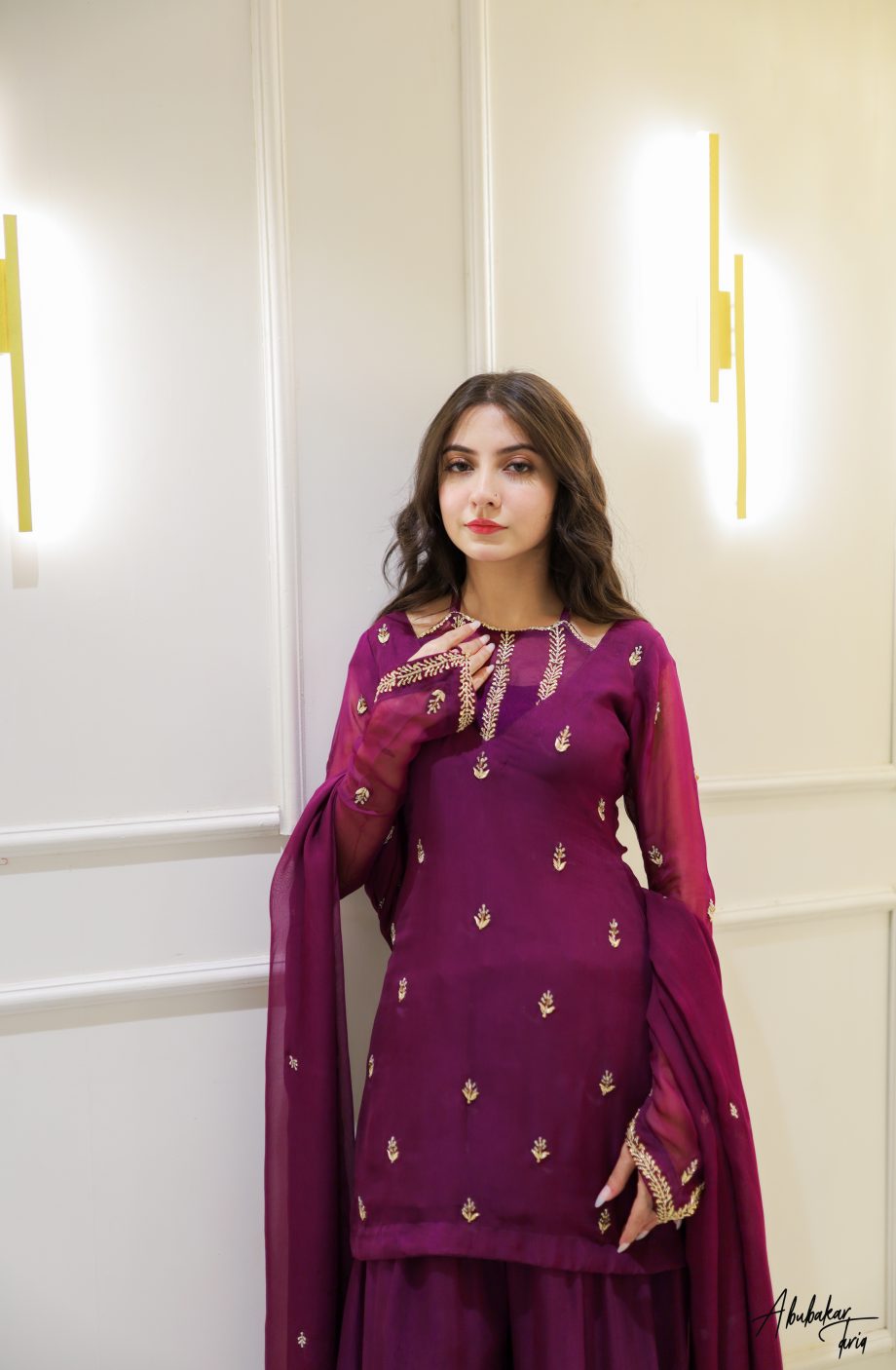 SOLID PURPLE KURTA GHARARA SET WITH DUPATTA