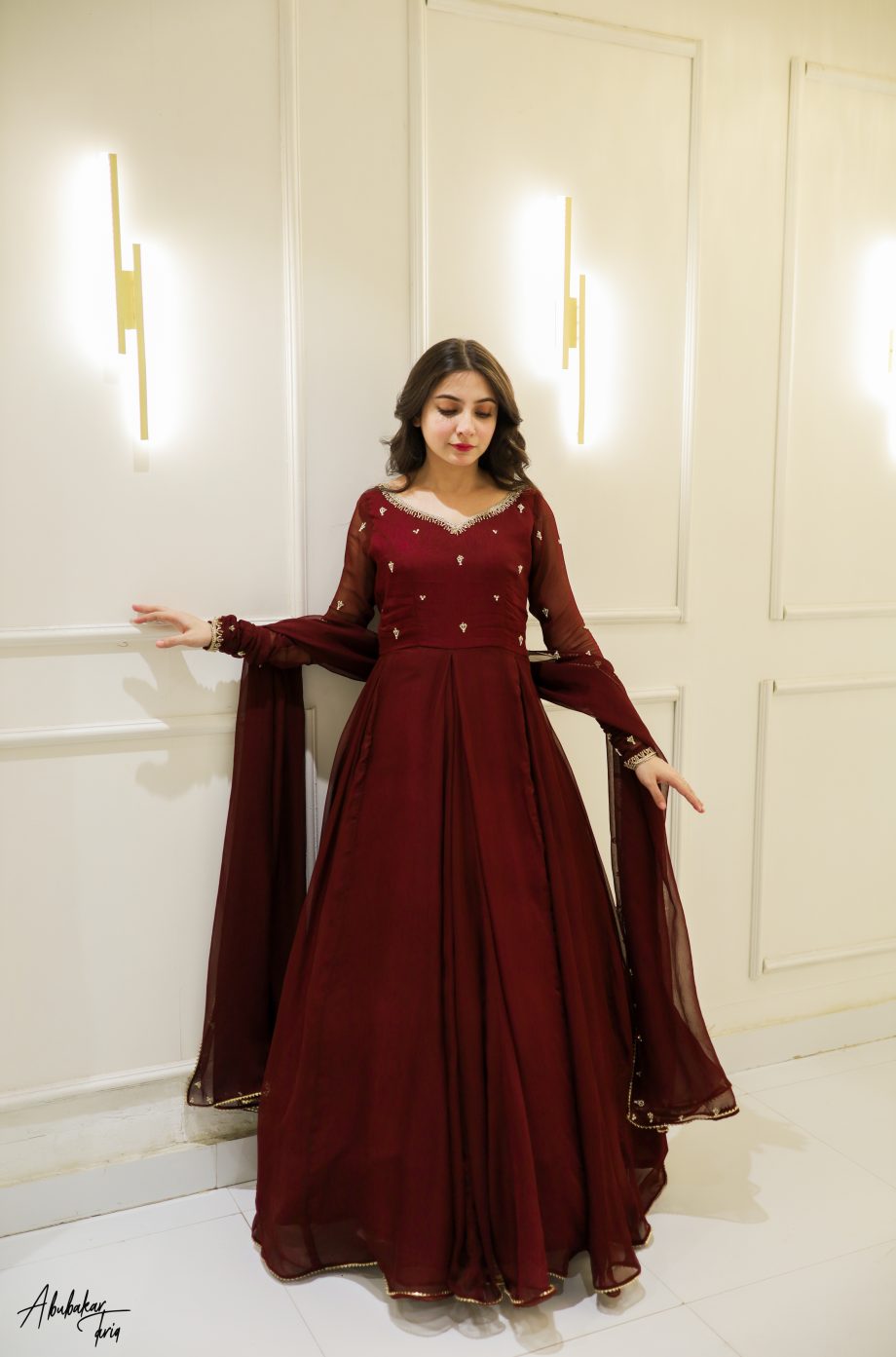 SOLID MAGENTA LONG FLAIR HAND EMBELLISHED ANARKALI WITH DUPATTA