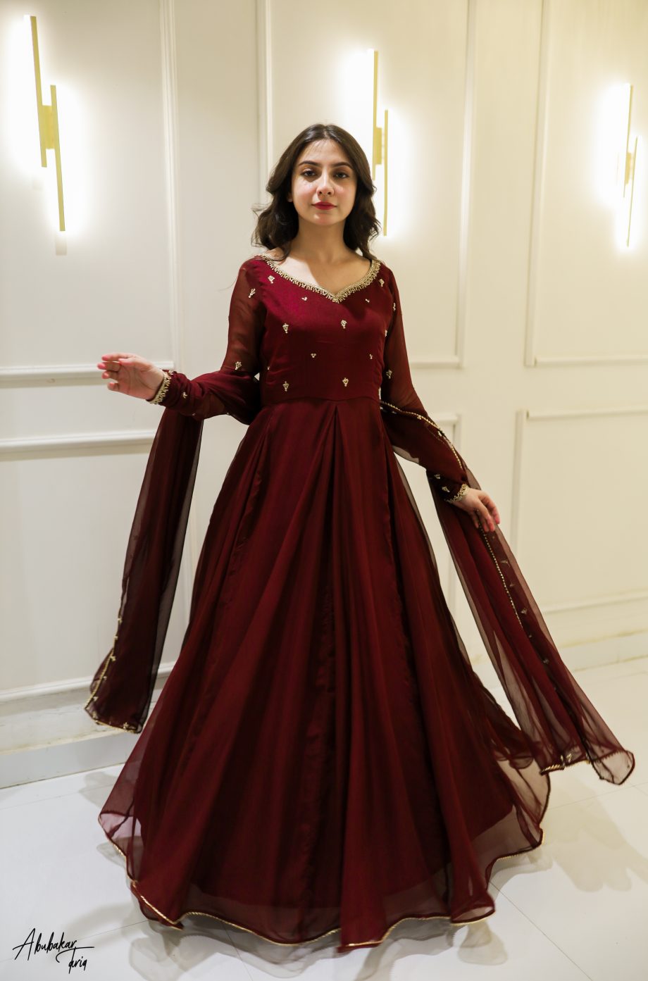 SOLID MAGENTA LONG FLAIR HAND EMBELLISHED ANARKALI WITH DUPATTA