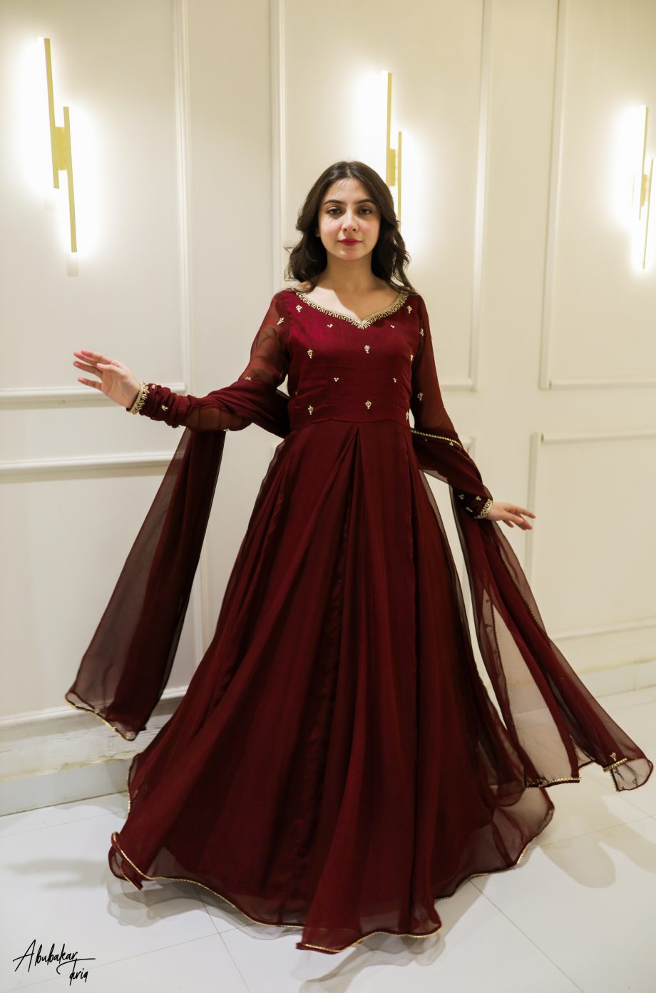 SOLID MAGENTA LONG FLAIR HAND EMBELLISHED ANARKALI WITH DUPATTA